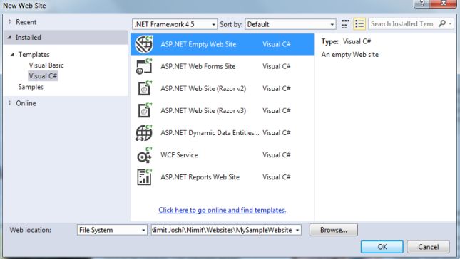 Creating Empty ASP.NET Web Site